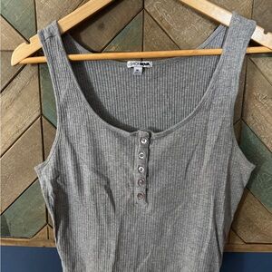 Fashion Nova Gray Ribbed Henley Crop Tank